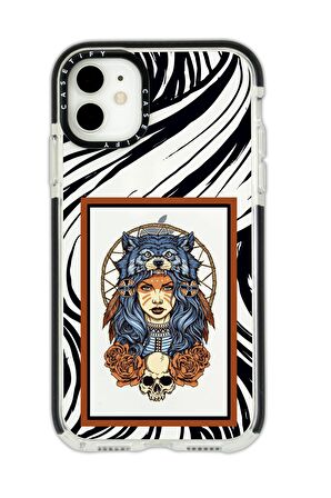 iPhone 12 Casetify Warrior Woman Desenli Anti Shock Premium Silikonlu Siyah Kenar Detaylı Telefon Kılıfı