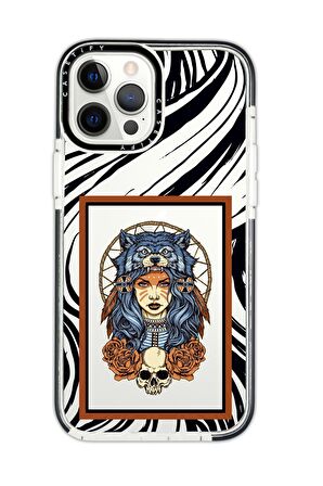 iPhone 12 Pro Max Casetify Warrior Woman Desenli Anti Shock Premium Silikonlu Siyah Kenar Detaylı Telefon Kılıfı