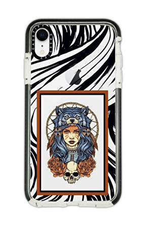 iPhone XR Casetify Warrior Woman Desenli Anti Shock Premium Silikonlu Siyah Kenar Detaylı Telefon Kılıfı