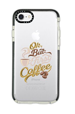iPhone 8 Casetify First Coffe Desenli Anti Shock Premium Silikonlu Siyah Kenar Detaylı Telefon Kılıfı