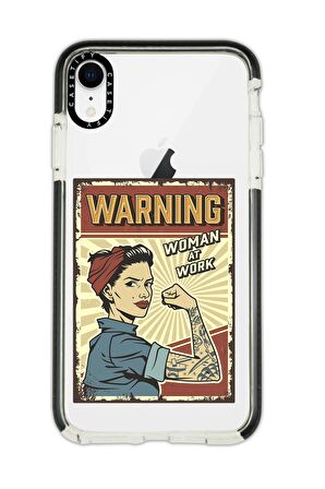 iPhone XR Casetify Women At Work Desenli Anti Shock Premium Silikonlu Siyah Kenar Detaylı Telefon Kılıfı