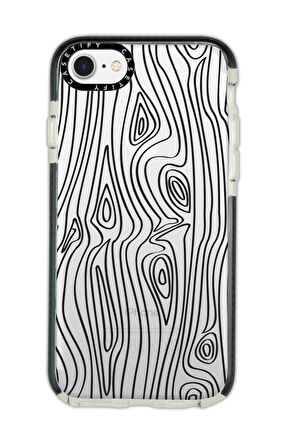 iPhone 7 Casetify Wooden Desenli Anti Shock Premium Silikonlu Siyah Kenar Detaylı Telefon Kılıfı