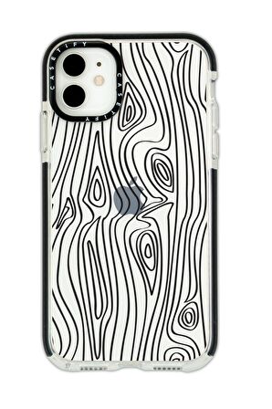 iPhone 12 Casetify Wooden Desenli Anti Shock Premium Silikonlu Siyah Kenar Detaylı Telefon Kılıfı