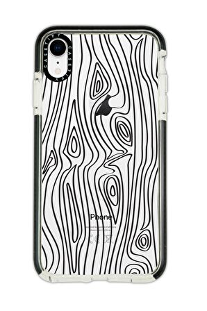 iPhone XR Casetify Wooden Desenli Anti Shock Premium Silikonlu Siyah Kenar Detaylı Telefon Kılıfı