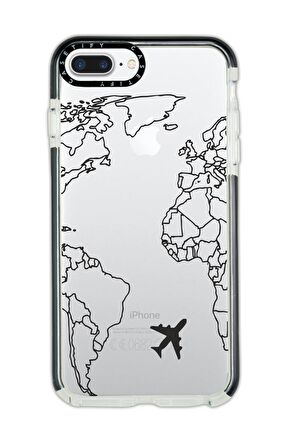 iPhone 7 Plus Casetify World Map Lines Desenli Anti Shock Premium Silikonlu Siyah Kenar Detaylı Telefon Kılıfı