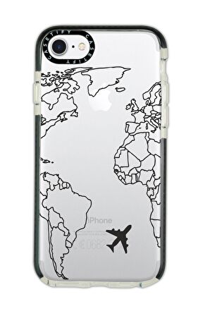iPhone 8 Casetify World Map Lines Desenli Anti Shock Premium Silikonlu Siyah Kenar Detaylı Telefon Kılıfı