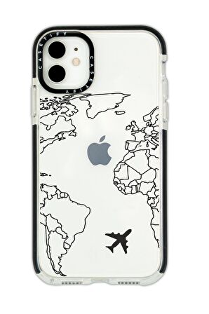 iPhone 12 Casetify World Map Lines Desenli Anti Shock Premium Silikonlu Siyah Kenar Detaylı Telefon Kılıfı