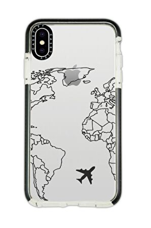 iPhone X Casetify World Map Lines Desenli Anti Shock Premium Silikonlu Siyah Kenar Detaylı Telefon Kılıfı