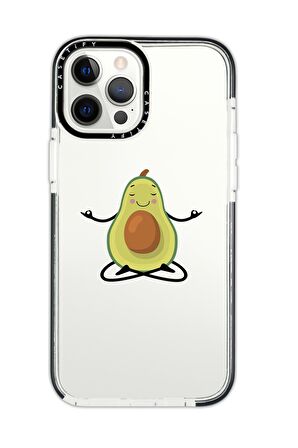 iPhone 12 Pro Casetify Yogacı Avokado Desenli Anti Shock Premium Silikonlu Siyah Kenar Detaylı Telefon Kılıfı