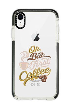 iPhone XR Casetify First Coffe Desenli Anti Shock Premium Silikonlu Siyah Kenar Detaylı Telefon Kılıfı