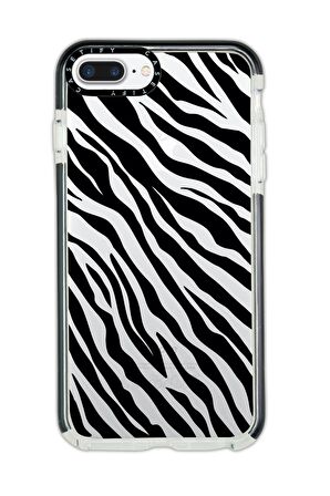 iPhone 7 Plus Casetify Zebra Pattern Anti Shock Premium Silikonlu Siyah Kenar Detaylı Telefon Kılıfı