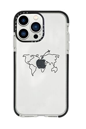 iPhone 13 Pro Max Dünya Harita Rota Casetify Darbe Emci Silikonlu Telefon Kılıfı