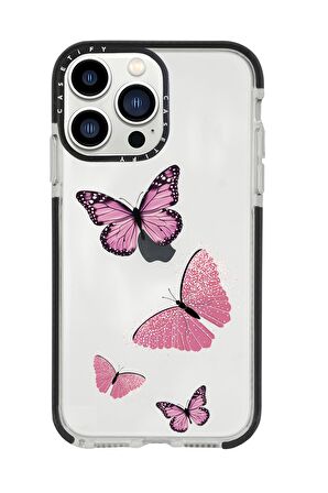 iPhone 13 Pro Max Pembe Kelebekler Casetify Darbe Emci Silikonlu Telefon Kılıfı