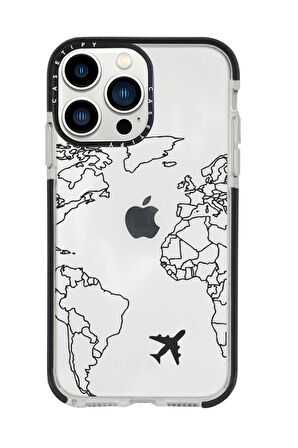iPhone 13 Pro Max World Map Lines Casetify Darbe Emci Silikonlu Telefon Kılıfı