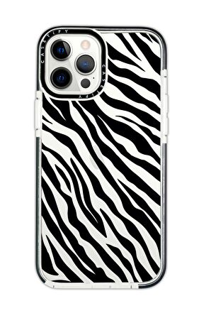 iPhone 12 Pro Max Casetify Zebra Pattern Anti Shock Premium Silikonlu Siyah Kenar Detaylı Telefon Kılıfı