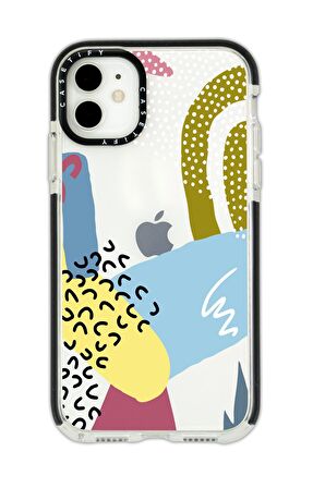 iPhone 11 Casetify Colorful Pattern Desenli Anti Shock Premium Silikonlu Siyah Kenar Detaylı Telefon Kılıfı