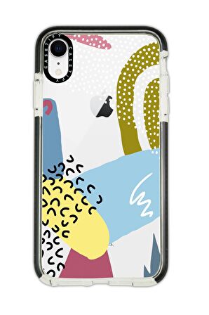 iPhone XR Casetify Colorful Pattern Desenli Anti Shock Premium Silikonlu Siyah Kenar Detaylı Telefon Kılıfı