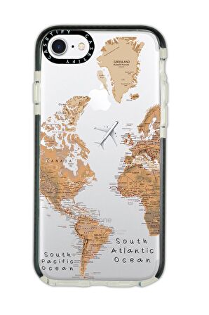 iPhone 6 Plus Casetify Dünya Harita Desenli Anti Shock Premium Silikonlu Siyah Kenar Detaylı Telefon Kılıfı