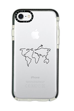 iPhone 6 Casetify Dünya Harita Rota Desenli Anti Shock Premium Silikonlu Siyah Kenar Detaylı Telefon Kılıfı