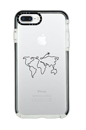iPhone 8 Plus Casetify Dünya Harita Rota Desenli Anti Shock Premium Silikonlu Siyah Kenar Detaylı Telefon Kılıfı