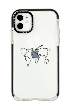 iPhone 12 Casetify Dünya Harita Rota Desenli Anti Shock Premium Silikonlu Siyah Kenar Detaylı Telefon Kılıfı