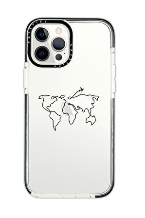 iPhone 12 Pro Casetify Dünya Harita Rota Desenli Anti Shock Premium Silikonlu Siyah Kenar Detaylı Telefon Kılıfı