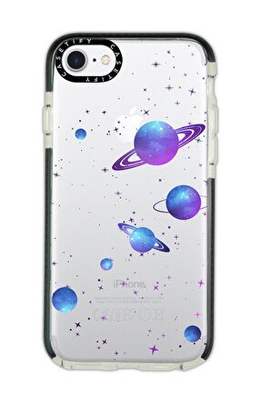 iPhone 7 Casetify Galaxy And Stars Desenli Anti Shock Premium Silikonlu Siyah Kenar Detaylı Telefon Kılıfı