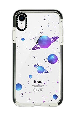 iPhone XR Casetify Galaxy And Stars Desenli Anti Shock Premium Silikonlu Siyah Kenar Detaylı Telefon Kılıfı
