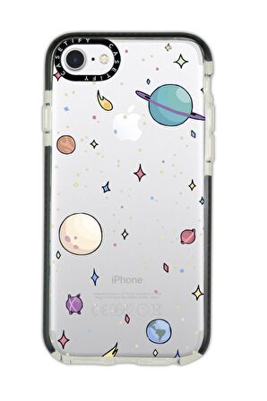 iPhone 7 Casetify Gezegenler Desenli Anti Shock Premium Silikonlu Siyah Kenar Detaylı Telefon Kılıfı