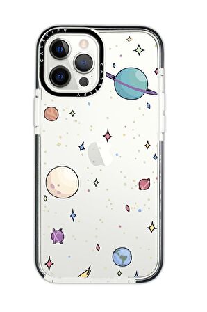 iPhone 12 Pro Casetify Gezegenler Desenli Anti Shock Premium Silikonlu Siyah Kenar Detaylı Telefon Kılıfı