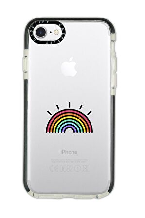 iPhone 8 Casetify Gökkuşağı Desenli Anti Shock Premium Silikonlu Siyah Kenar Detaylı Telefon Kılıfı