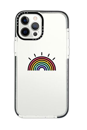 iPhone 12 Pro Max Casetify Gökkuşağı Desenli Anti Shock Premium Silikonlu Siyah Kenar Detaylı Telefon Kılıfı