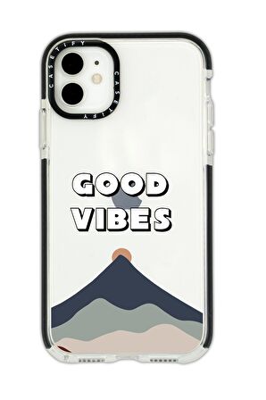 iPhone 12 Casetify Good Vibes Desenli Anti Shock Premium Silikonlu Siyah Kenar Detaylı Telefon Kılıfı