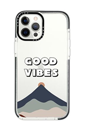 iPhone 12 Pro Max Casetify Good Vibes Desenli Anti Shock Premium Silikonlu Siyah Kenar Detaylı Telefon Kılıfı