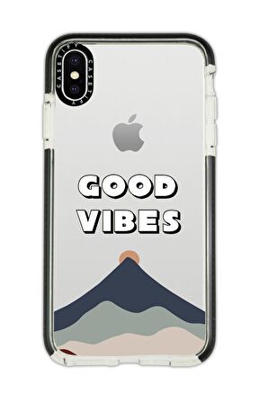 iPhone X Casetify Good Vibes Desenli Anti Shock Premium Silikonlu Siyah Kenar Detaylı Telefon Kılıfı