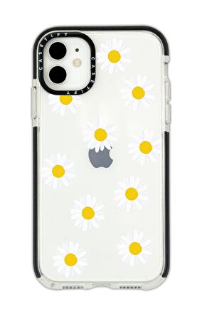 iPhone 11 Casetify Bahar Papatyaları Desenli Anti Shock Premium Silikonlu Siyah Kenar Detaylı Telefon Kılıfı