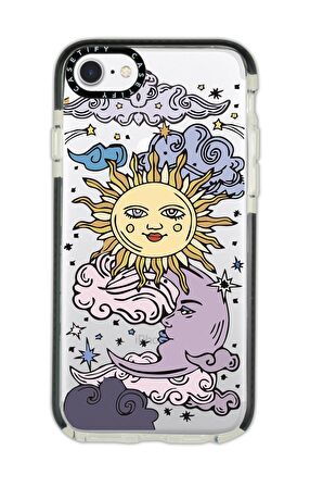 iPhone 8 Casetify Güneş Ay Desenli Anti Shock Premium Silikonlu Siyah Kenar Detaylı Telefon Kılıfı