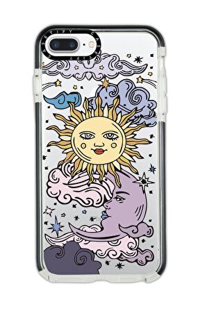 iPhone 8 Plus Casetify Güneş Ay Desenli Anti Shock Premium Silikonlu Siyah Kenar Detaylı Telefon Kılıfı