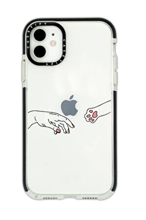 iPhone 11 Casetify Hand and Paw Desenli Anti Shock Premium Silikonlu Siyah Kenar Detaylı Telefon Kılıfı