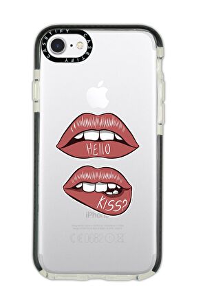 iPhone 7 Casetify Hello Kiss Desenli Anti Shock Premium Silikonlu Siyah Kenar Detaylı Telefon Kılıfı