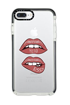 iPhone 7 Plus Casetify Hello Kiss Desenli Anti Shock Premium Silikonlu Siyah Kenar Detaylı Telefon Kılıfı