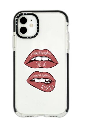iPhone 11 Casetify Hello Kiss Desenli Anti Shock Premium Silikonlu Siyah Kenar Detaylı Telefon Kılıfı