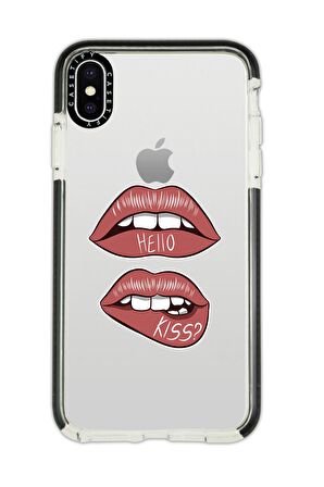 iPhone X Casetify Hello Kiss Desenli Anti Shock Premium Silikonlu Siyah Kenar Detaylı Telefon Kılıfı