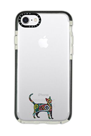 iPhone 7 Casetify Mandala Cat Desenli Anti Shock Premium Silikonlu Siyah Kenar Detaylı Telefon Kılıfı