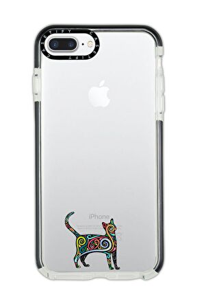 iPhone 7 Plus Casetify Mandala Cat Desenli Anti Shock Premium Silikonlu Siyah Kenar Detaylı Telefon Kılıfı