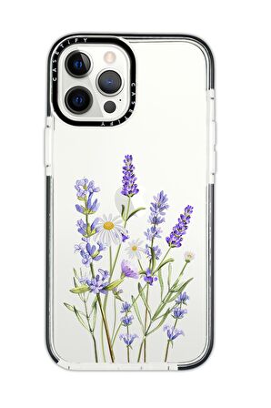 iPhone 12 Pro Max Casetify Lavender Desenli Anti Shock Premium Silikonlu Siyah Kenar Detaylı Telefon Kılıfı