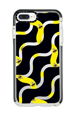 iPhone 8 Plus Casetify Wavy Bee Desenli Anti Shock Premium Silikonlu Siyah Kenar Detaylı Telefon Kılıfı