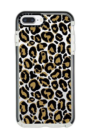 iPhone 8 Plus Casetify Leopar Desenli Anti Shock Premium Silikonlu Siyah Kenar Detaylı Telefon Kılıfı