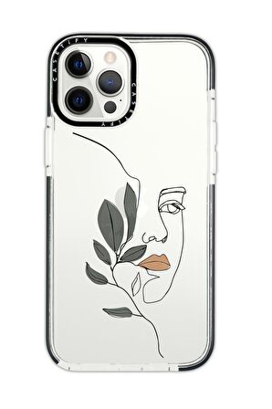 iPhone 12 Pro Casetify Line Art Women Desenli Anti Shock Premium Silikonlu Siyah Kenar Detaylı Telefon Kılıfı