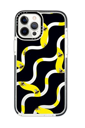 iPhone 12 Pro Casetify Wavy Bee Desenli Anti Shock Premium Silikonlu Siyah Kenar Detaylı Telefon Kılıfı